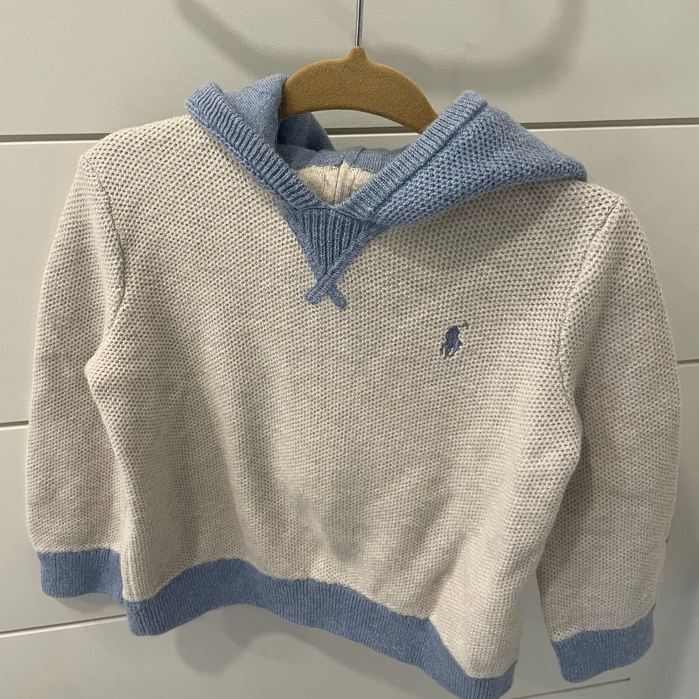 Ralph Lauren Light Blue and Cream Knit Hoodie